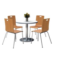 Pedestal Table with Four Natural Jive Series Chairs, Round, 36" Dia x 29h, Crisp Linen