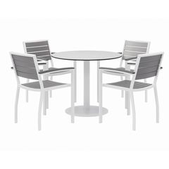 Eveleen Outdoor Patio Table, Four Gray Powder-Coated Polymer Chairs, Round, 36" Dia x 29h, White