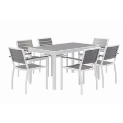 Eveleen Outdoor Patio Table with Six Gray Powder-Coated Polymer Chairs, 32 x 55 x 29, Gray