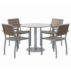 Eveleen Outdoor Patio Table, 4 Mocha Powder-Coated Polymer Chairs, Round, 36" Dia x 29h, Fashion Gray, Ships in 4-6 Bus Days