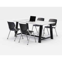 Midtown Dining Table with Four Black Kool Series Chairs, 36 x 72 x 30, Designer White