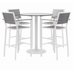 Eveleen Outdoor Bistro Patio Table with Four Gray Powder-Coated Polymer Barstools, Round, 41"h, White