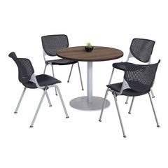 Pedestal Table with Four Black Kool Series Chairs, Round, 36" Dia x 29h, Studio Teak