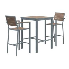 KFI Studios Eveleen Outdoor Bistro Patio Table with Two Powder-Coated Polymer Barstools