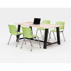 Midtown Dining Table with Four Lime Green Kool Series Chairs, 36 x 72 x 30, Kensington Maple