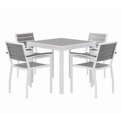 Eveleen Outdoor Patio Table with Four Gray Powder-Coated Polymer Chairs, 32" Square, Gray, Ships in 4-6 Business Days