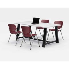 Midtown Dining Table with Four Burgundy Kool Series Chairs, 36 x 72 x 30, Designer White