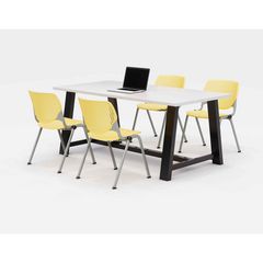 Midtown Dining Table with Four Yellow Kool Series Chairs, 36 x 72 x 30, Designer White, Ships in 4-6 Business Days
