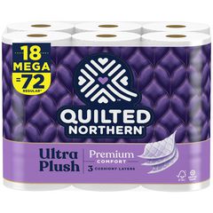 Quilted Northern® Ultra Plush Bathroom Tissue, Mega Roll, Septic Safe, 3-Ply, White, 255 Sheets/Roll, 18 Rolls/Carton