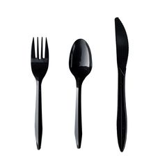 Boardwalk® Three-Piece Cutlery Kit, Fork/Knife/Teaspoon, Polypropylene, Black, 250/Carton