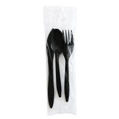 Boardwalk® Three-Piece Cutlery Kit, Fork/Knife/Teaspoon, Polystyrene, Black, 250/Carton