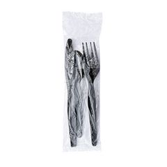 Boardwalk® Three-Piece Cutlery Kit, Fork/Knife/Teaspoon, Heavyweight, Black, 250/Carton