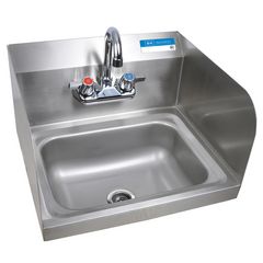 BK Resources Stainless Steel Hand Sink with Side Splashes and Faucet, 14" l x 10" w x 5" h, Ships in 4-6 Business Days