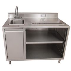 Stainless Steel Beverage Table with Left Sink, Rectangular, 30" x 60" x 41.5", Silver Top/Base, Ships in 4-6 Business Days