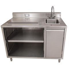 Stainless Steel Beverage Table with Right Sink, Rectangular, 30" x 60" x 41.5", Silver Top, Silver Base/Legs