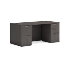 Mod Double Pedestal Desk Bundle, 66" x 30" x 29", Slate Teak