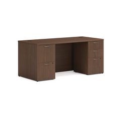 Mod Double Pedestal Desk Bundle, 66" x 30" x 29", Sepia Walnut, Ships in 7-10 Business Days