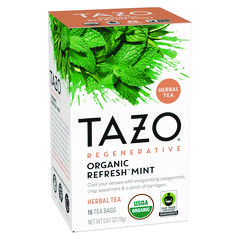 Tea Bags, Organic Refresh Mint, 16/Box, 6 Boxes/Carton
