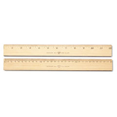 Westcott® Wood Ruler, Metric and 1/16" Scale with Single Metal Edge, 12"/30 cm Long