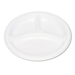 Tablemate® Plastic Dinnerware, Compartment Plates, 9" dia, White, 125/Pack