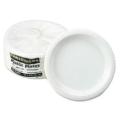 Tablemate® Plastic Dinnerware, Plates, 10.25" dia, White, 125/Pack