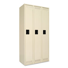 Single-Tier Locker, Three Lockers with Hat Shelves and Coat Rods, 36w x 18d x 72h, Sand