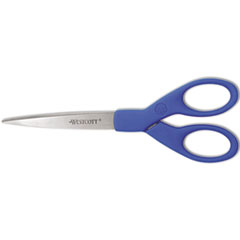 Westcott® Preferred Line Stainless Steel Scissors, 7" Long, 2.5" Cut Length, Blue Straight Handle