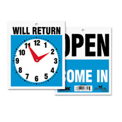 Headline® Sign Double-Sided Open/Will Return Sign with Clock Hands, Plastic, 7.5 x 9