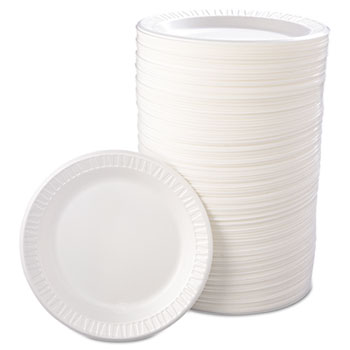 Quiet Classic Laminated Foam Dinnerware, Plate, 9 dia, White, 125