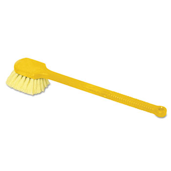 Rubbermaid Commercial Long Handle Scrub 8 Plastic Handle, Gray Handle w/Yellow Bristles