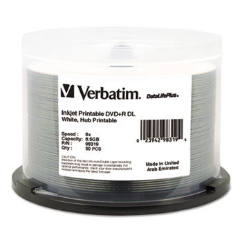 DVD+R Dual Layer Printable Recordable Disc, 8.5 GB, 8x, Spindle, White ...