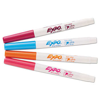 Low-Odor Dry-Erase Marker, Extra-Fine Bullet Tip, Assorted Colors, 4/Pack