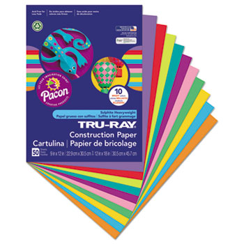 Pacon Tru-Ray Construction Paper, 76 lbs., 9 x 12, White, 50