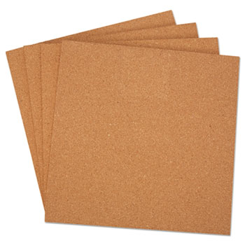 Cork Tile Panels, 12 x 12, Dark Brown Surface, 4/Pack