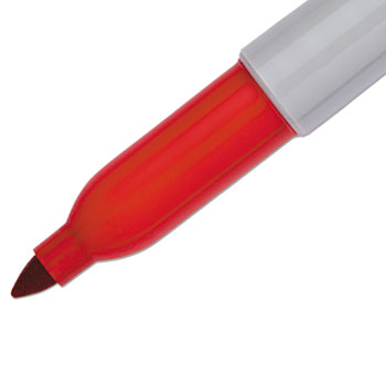 Retractable Permanent Marker, Fine Bullet Tip, Red