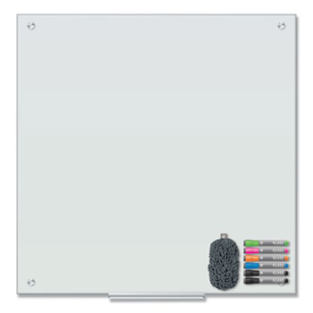 U Brands Magnetic Glass Dry Erase Board Rolling Easel 47x35 White Frosted