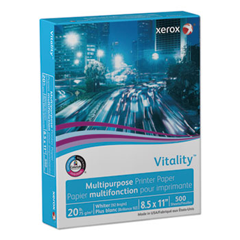 Xerox Vitality Multipurpose Print Paper, 92 Bright, 20lb, 8.5 x 11, White, 500 Sheets/Ream, 10 Reams/Carton