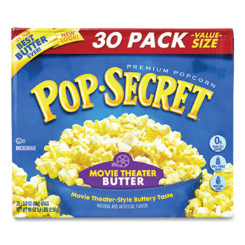 Microwave Popcorn, Movie Theater Butter, 3 oz Bags, 30/Carton