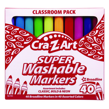 Super Washable Markers, Broad Bullet Tip, Assorted Colors, 40/Set Super Washable Markers, Broad Bullet Tip, Assorted Colors, 40/Set