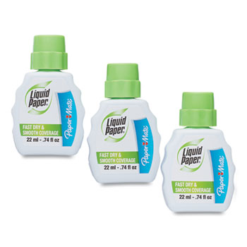 Paper Mate Liquid Paper Fast Dry Correction Fluid, 22 ml Bottle, White, 3/Pack