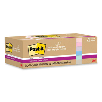 Post-it Recycled Super Sticky Notes, 3 in x 3 in, Oasis Collection, 5 Pads  