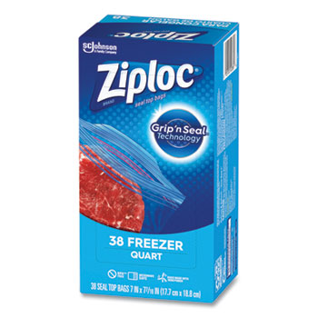 Ziploc Zipper Freezer Bags, 2 gal, 2.7 mil, 13 x 15.5, Clear, 100/Carton