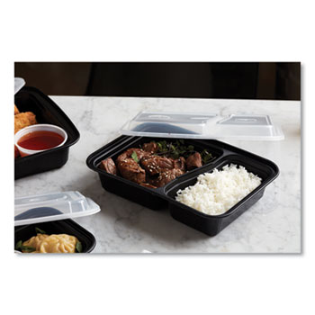 Newspring VERSAtainer Microwavable Containers, Rectangular, 12 oz, 4.5 x  5.5 x 2.12, White/Clear, Plastic, 150/Carton