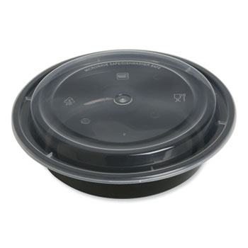 Takeaway Food Containers Heavy Duty Black Base Round Reusable Plastic With  Lids