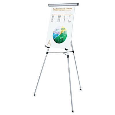 3-Leg Telescoping Easel with Pad Retainer, Adjusts 34" to 64", Aluminum, Silver UNV43050