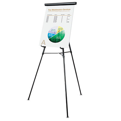 3-Leg Telescoping Easel with Pad Retainer, Adjusts 34" to 64", Aluminum, Black UNV43150