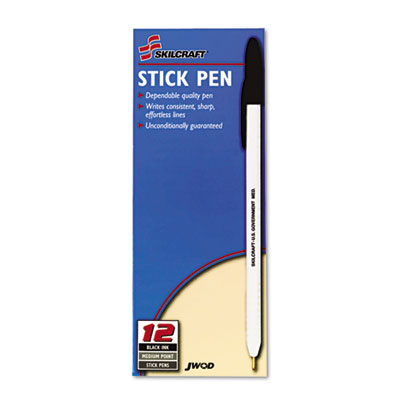 7520010589978, SKILCRAFT Ballpoint Pen, Stick, Medium 1 mm, Black Ink, White Barrel, Dozen
