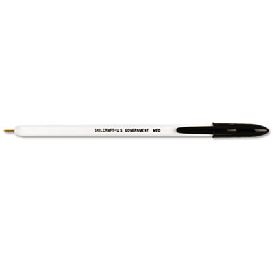 7520010589978 SKILCRAFT Ballpoint Pen, Stick, Medium 1 mm, Black Ink, White Barrel, Dozen NSN0589978