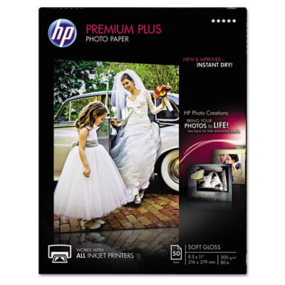 Premium Plus Photo Paper, 11.5 mil, 8.5 x 11, Soft-Gloss White, 50/Pack HEWCR667A