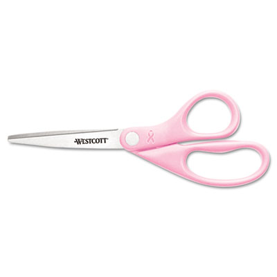 Pink Ribbon Stainless Steel Scissors with BCA Pin, 8", Pink ACM15387